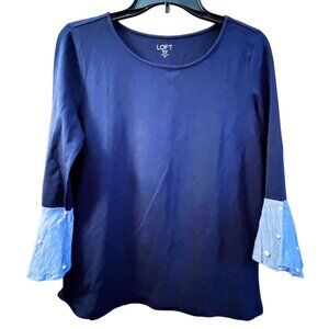 Loft Bell Sleeve Blue Knit Top Medium Petite